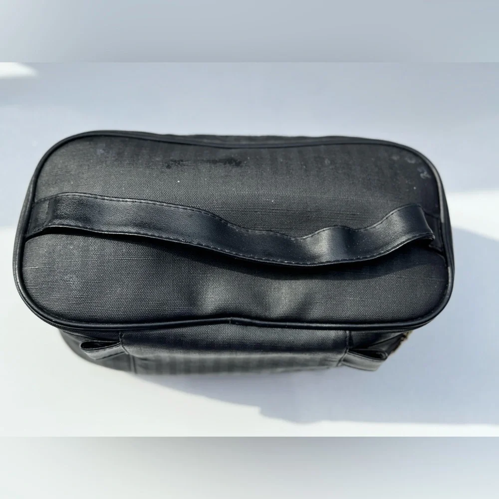 Vintage Oscar de la Renta Black Cosmetic Toiletry Travel Bag with Handle